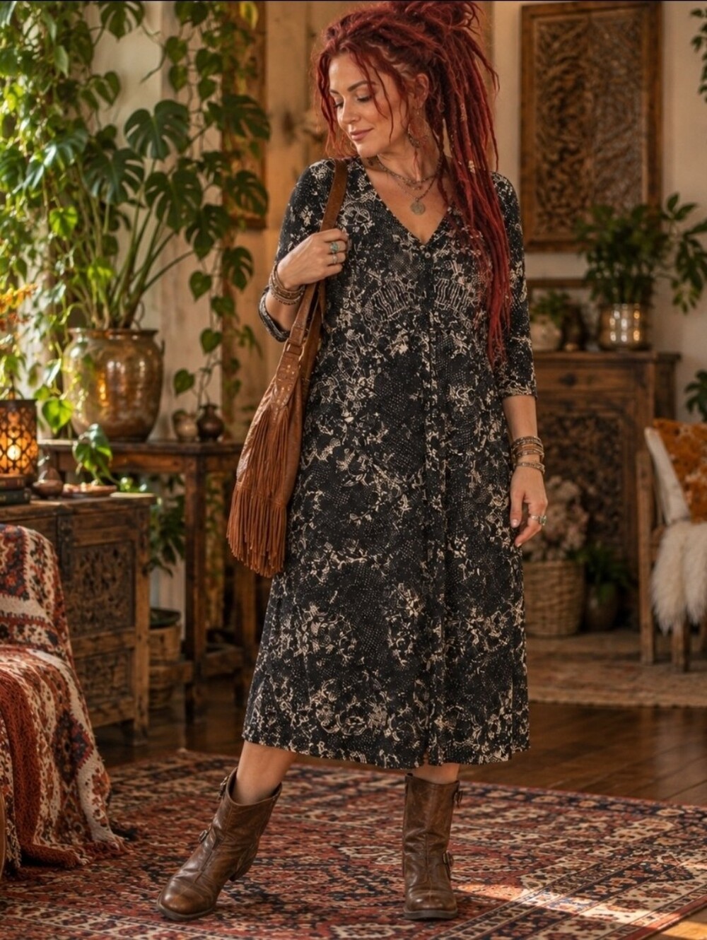 4/$15 Ann Taylor Floral Longline Tunic Blouse Size 10 | Whimsygoth Dark Boho 90s